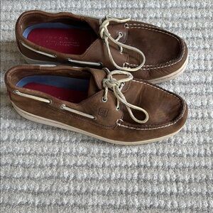 Sperry Brown and Cream Boat Shoes with Suede Leather